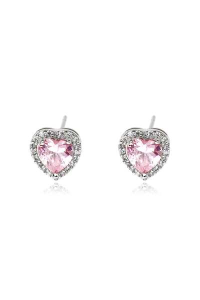 House of Crystals Cercei Placati cu Rodiu cu Cristale Zirconia Roz Inimi Pink Eros