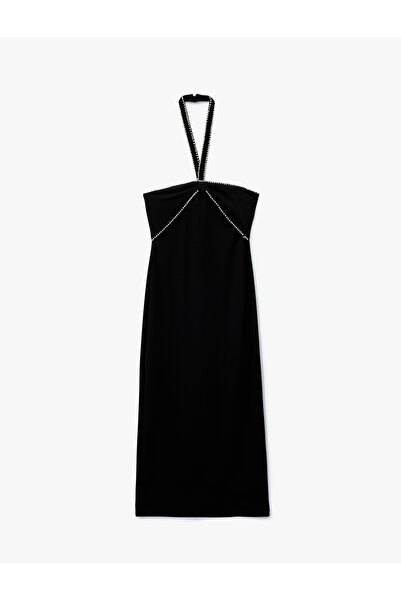 Koton Halter Neck Midi Length Stone Velvet Dress