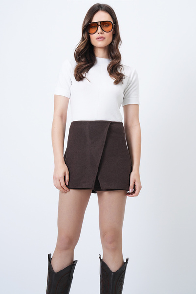 Trend Alaçatı Stili Women's Brown Wrap Cut Zipper Closure Mini Skirt Vs01656