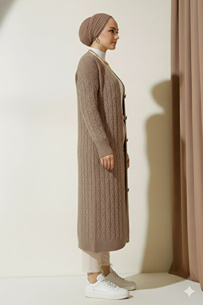 benguen 377 Buttoned Long Knit Cardigan Mink