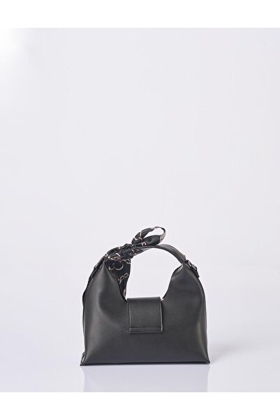 Kayra Faux Leather Bag with Scarf Detail Black