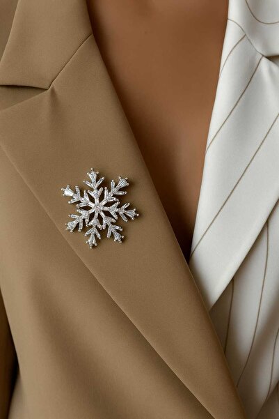 livaz accessories Çelik Kadın Kar Tanesi Taşlı Broş