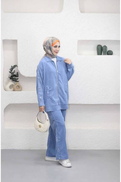 My City 5681 - Stylish Comfortable Thin Fabric Women's Soft Denim Pants Jacket Set