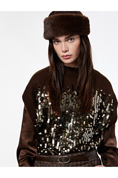 Koton X Şahika Ercümen - Mock Neck Sleeveless Sequin Detailed Knitwear Sweater