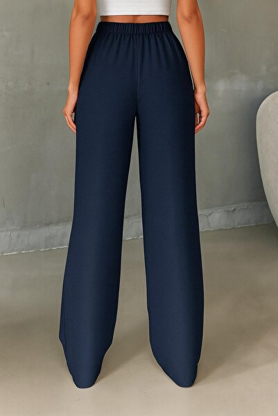 Timburly Kadın Yüksek Bel Pileli Kore Pantolonu Lacivert