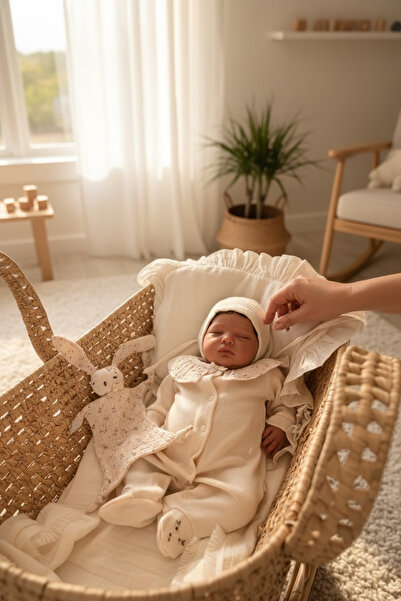 THELAKIDS Mini çiçek desen detaylı müslin kendinden patikli triko tulum ve de...