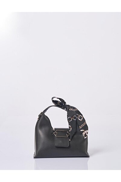 Kayra Faux Leather Bag with Scarf Detail Black