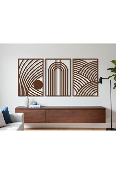 KEYWEL 3 Parça Modern Geometrik Ahşap Duvar Tablosu Seti – Dekoratif MDF Tablo