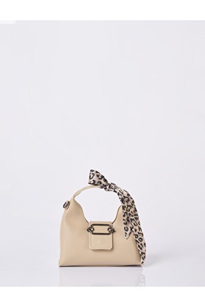 Kayra Foulard Detailed Faux Leather Bag Cream