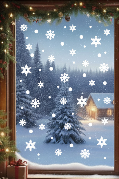 Ayza Tasarım مجموعة ملصقات ندفة الثلج لرأس السنة الجديدة |   ديكور النوافذ وا...