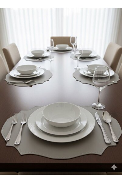 Adalinhome 4'lü Çift Taraflı Deri Amerikan Servisi Runner (Bej - Siyah)