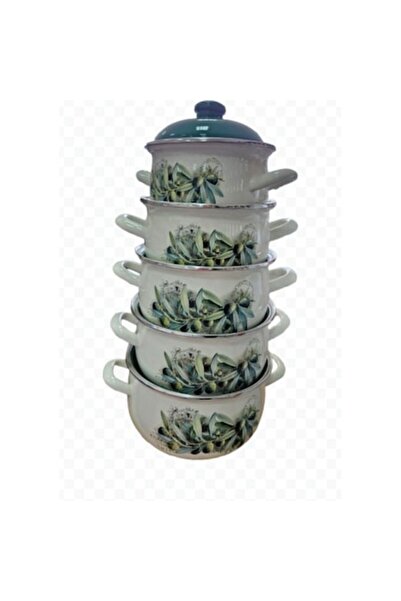 Arian 5-piece enameled pot set with lids, 2.1/2.8/3.8/4.8/6.2 L, olive