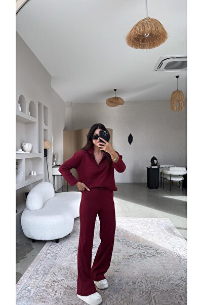 Buket Teke Claret Red Half Zipper Corded Fabric Basic Set