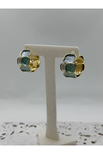 lysiaaccessory Gold Pearlescent Blue Oval Earrings