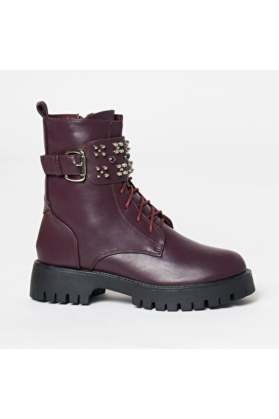 LanaFashion Women's boots made of ecological leather with a 4cm sole CRL0631 burgundy
