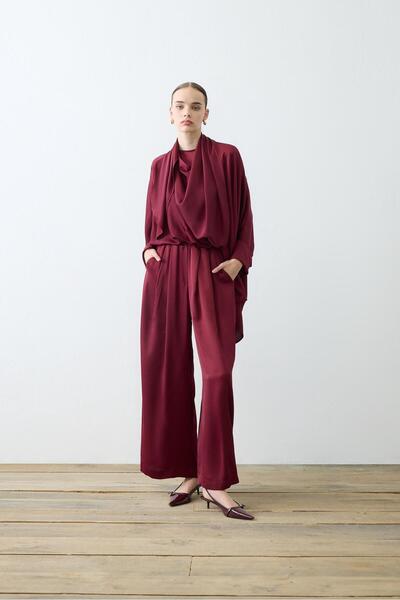 TERZİ DÜKKANI Elena Satin Suit with Pants Burgundy