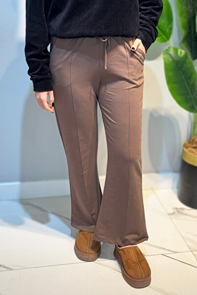 Lale Butik Nervür Stitched Waist Elasticated Lace-Up Trousers 1887 Mink