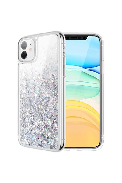 PlanetPhone Husa pentru iPhone 11, argintie cu sclipici si apa, din silicon, protectie camera, slim