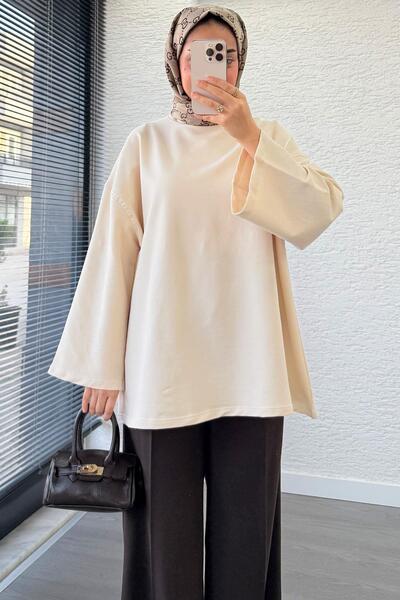MELEK ARAZ Volan Kol Basic Oversized Tunic – Cream
