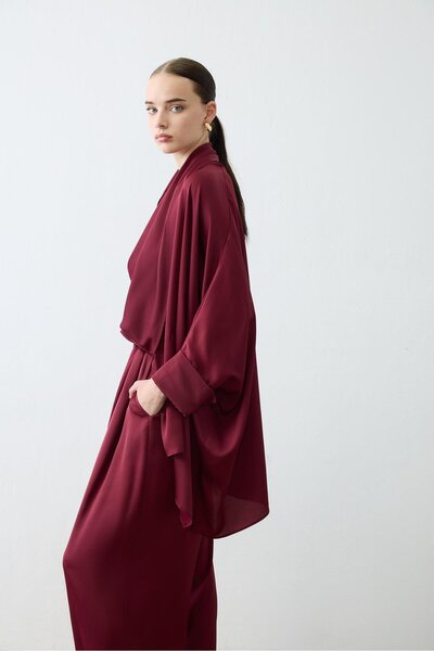 TERZİ DÜKKANI Elena Satin Suit with Pants Burgundy