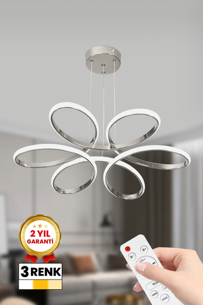 RİZZ Papatya Topsuz 3 Renk Kumandalı Led Avize Büyük Salon Ledli Avize