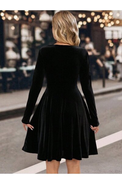 Viyamo Νέα σεζόν κομψό βελούδινο μίνι φόρεμα διπλό πέτο με λεπτομέρεια σχεδίασης με γιακά και αγκράφα