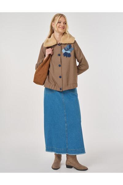 Kayra Fur Collar Goose Feet Pattern Jacket Burgundy