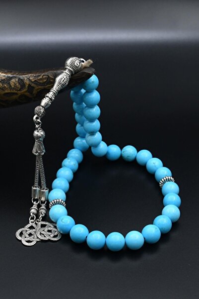 Prestige Turquoise Turquoise Stone 33-Piece Prayer Beads with Metal Tassels 10mm Sphere Cut 902443