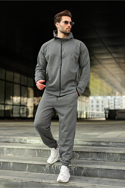 Madmext Ανδρικό σετ αθλητικής φόρμας με με κουκούλα φερμουάρ Anthracite E7343