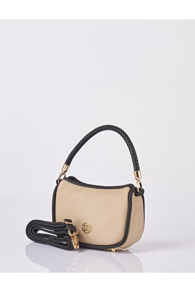 Kayra Faux Leather Hobo Bag Cream-Black