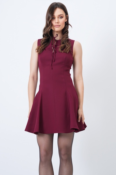 Trend Alaçatı Stili Γυναικείο κόκκινο φόρεμα με κορδόνια με κοντό μανίκι VS01690