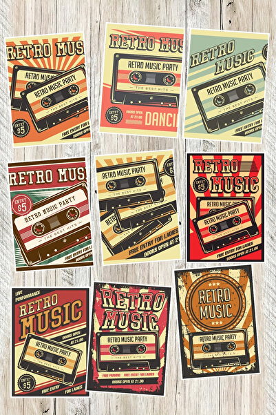 qoeuyl boutique Set od 9 razglednica sa retro muzičkom tematikom