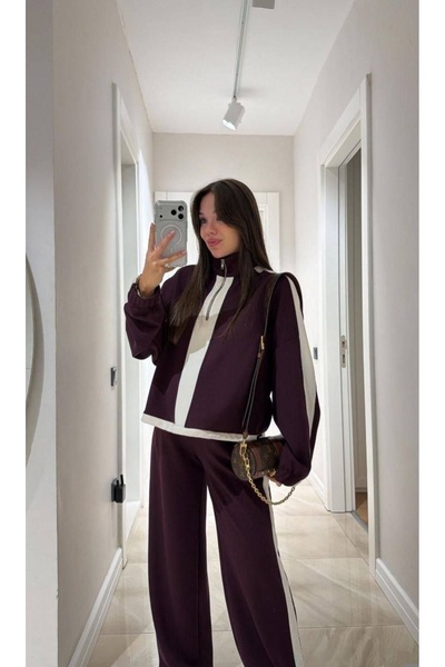 SUN STYLE Modal Elastic Waist Half-Zip Sweatshirt & High-Waisted Pants