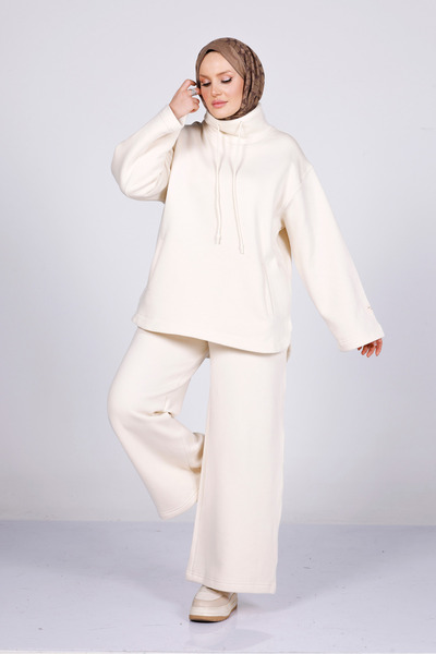 My City 6127 - Stylish Comfortable 3 Thread Fleece-Lined Jersey Turtleneck Loose Women's Set