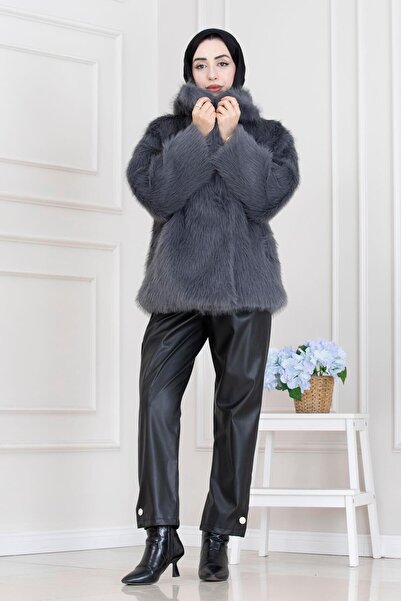 Sevitli Shawl Collar Velcro Faux Fur-Anthracite