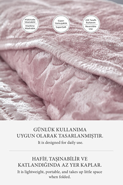 Evlen Home Collection Maya 3 kg Embos Printed Blanket Double Size Thick Soft 220X240 cm Powder