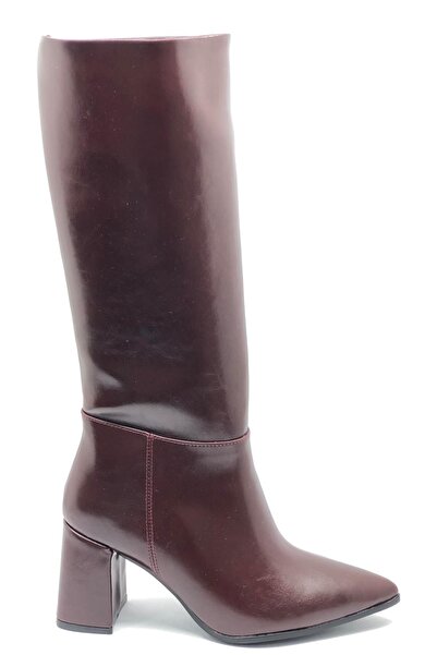 KOCAMANLAR Feles Pointed Toe Zipperless Women's Boots Bordo