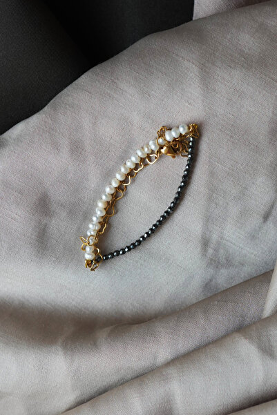 Luna Steel Bracelet with Real Pearl and Hematite Natural Stone Heart Chain