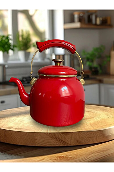TrendBanyoMutfak Enamel Red Herbal Tea Pot 2250 ml