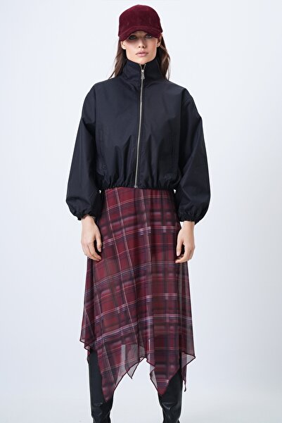 Trend Alaçatı Stili Women's Black Zippered Jacket with Elastic Waist and Sleeves Lined Vs01651