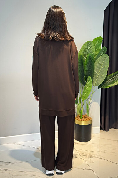 Lale Butik Striped Belt Detail Tunic Trousers Set 2119 Brown