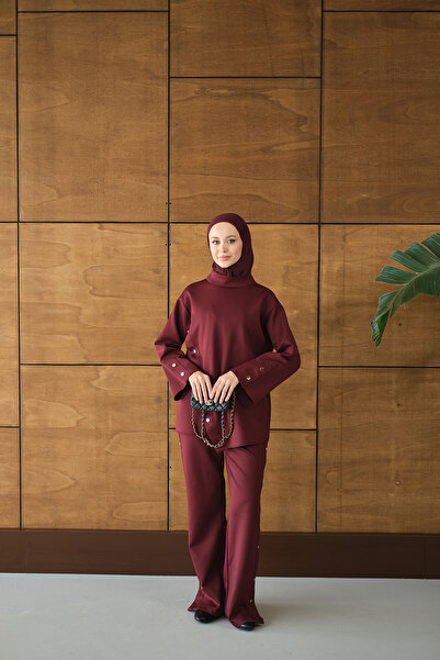 LOCCO Women's Mock Neck Set Burgundy