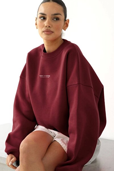 The Champ Clothing Γυναικείο φούτερ oversized CHMP STUDIOS Βουργουνδίας – Λαιμόκοψη, 3 κλωστές από φλις σαρδουνικό