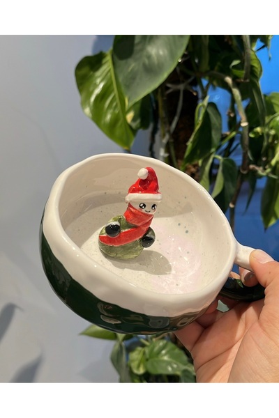 visera Handmade Mug with a Snowman Figure with a New Year's Theme