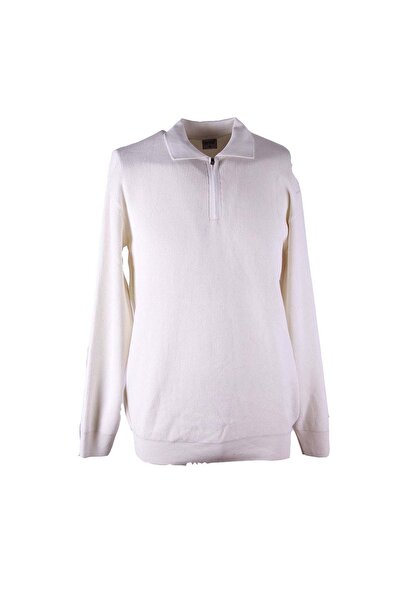 trender Zippered Polo Cream Men's Sweater Mmt02