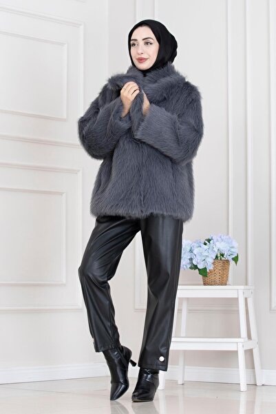 Sevitli Shawl Collar Velcro Faux Fur-Anthracite