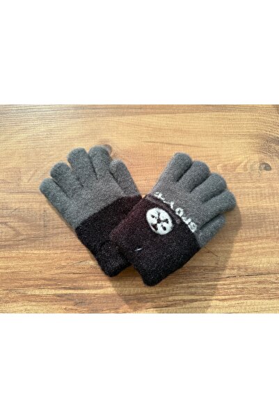 Blotch Double Layered Acrylic Fiber Children's Black Gray Color Wool Gloves w...
