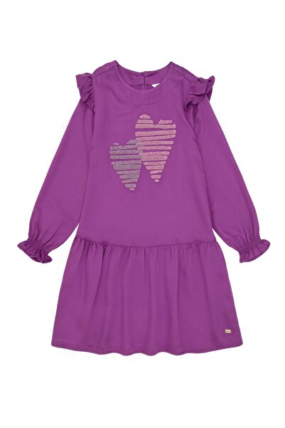 U.S. Polo Assn. Girl's Violet Heart Embroidered Shoulder Detail Woven Dress