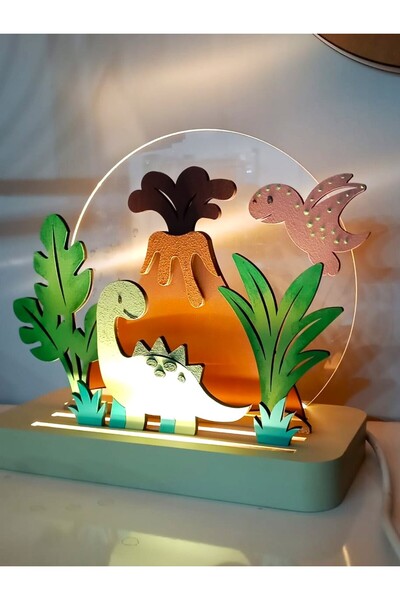 GÖK LAZER TASARIM Çocuk odası 3 boyutlu dinazor temalı gece lambası