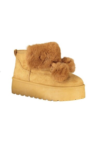 Laura Biagiotti - women's ankle boots with fur/decorative pompom, 4 cm platform - brown color